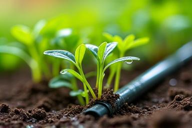 A smart, water-efficient drip irrigation system delivering precise amounts of water directly to the roots of established plants.