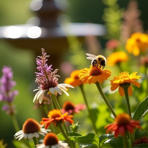 Giardino con piante autoctone che attirano impollinatori.